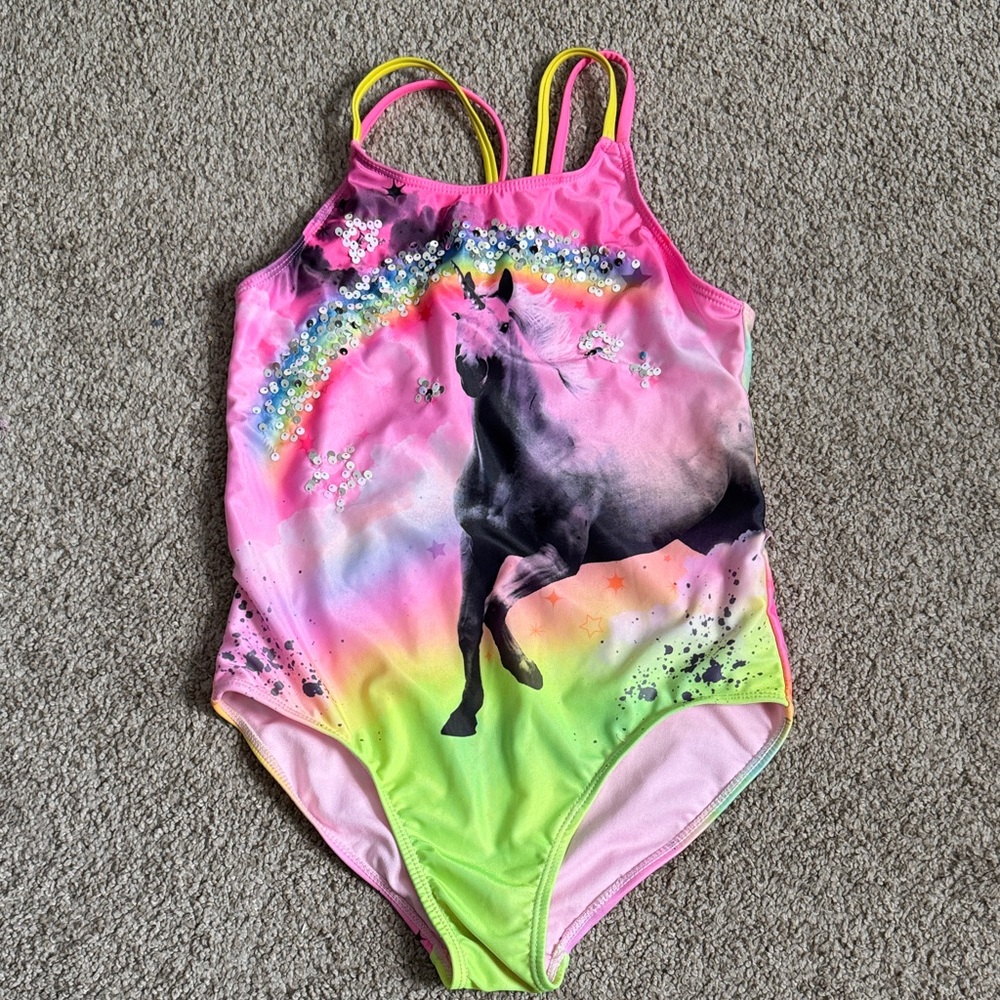 Wonder Nation Pink and Yellow Kids Swim One Piece